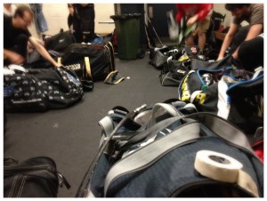 The massive bags that fill your typical hockey change room. Pic: Nicko