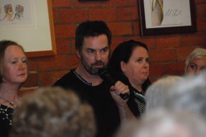 In author mode, in deep dark Gippsland. Look how excited fellow writers Anne Crawford and Kate Forster are by my pearls of wisdom.