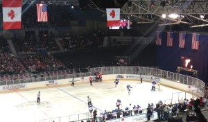 Flames behind the goalie can only mean one thing. Canada scores at Hisense. Pic: Nicko