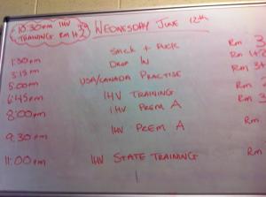 Geoff's pic of the whiteboard. Note the 5 pm slot.