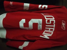 The signed Lidstrom No. 5, bought at the Joe Louis Arena. It went 'straight to the Pool Room.' But occasionally gets broken out for everyday wear, to the horror of collectors. 
