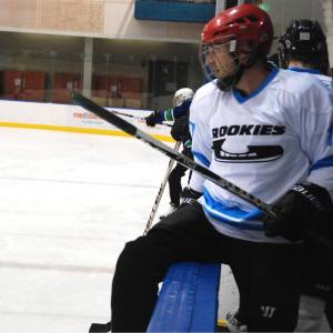 About to jump the boards in the Rookies white.