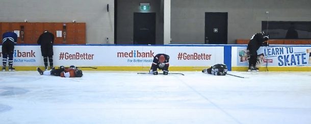 The end of another hour of Power Skating with Zac. Dig deep, peoples. Dig deep. Photo: Macklin Place