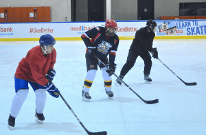 The beauty and balance of an Icehouse power-skating class. (Ten bucks says one of us, probably me, was on his arse within 30 seconds of this being taken.) Pic: Macklin Place