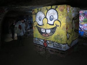Spongebob makes an appearance among the catacomb artwork. Picture: Nicko