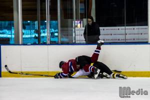 One of my fellow Cherokees and a Demon player demonstrating what I mean by 'collision' during a recent summer league battle. Pic: Luke Milković