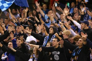 Soccer fans getting passionate.