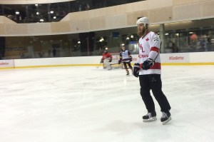 Lliam Webster rocks out one of the NHL Old Timer jerseys.