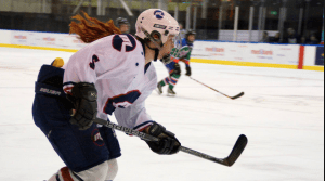Georgia Carson flying, for the Melbourne Ice. 
