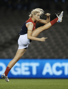Female footballer Tayla Harris displays a flawless kicking technique. Pic: Getty